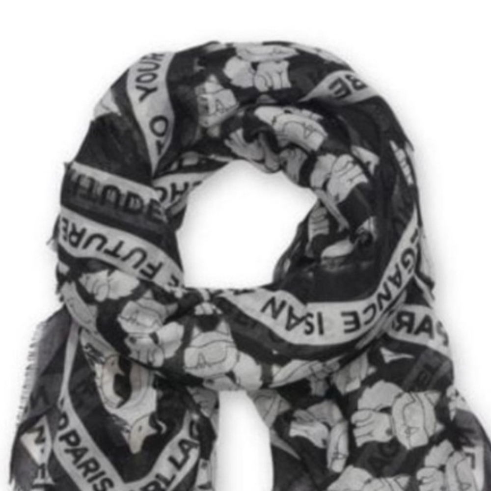 Karl And Choupette Scarf With Eyelash Fringe Trim Size 48x48